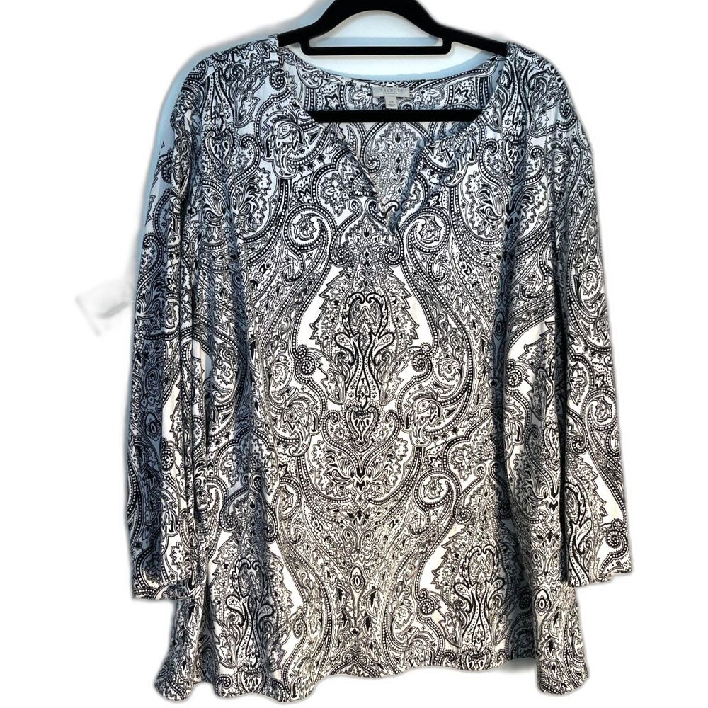 Talbots Women's Plus Black/White Paisly Top SZ 3X